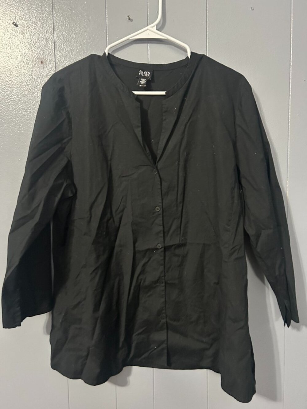 Eileen Fisher Black Button Front Blouse - Women's Size XL